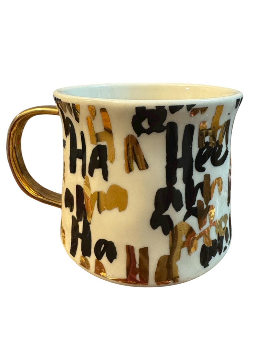 Anthropologie x Kate Roebuck Ha Ha White and Gold Ceramic Boca Coffee Mug